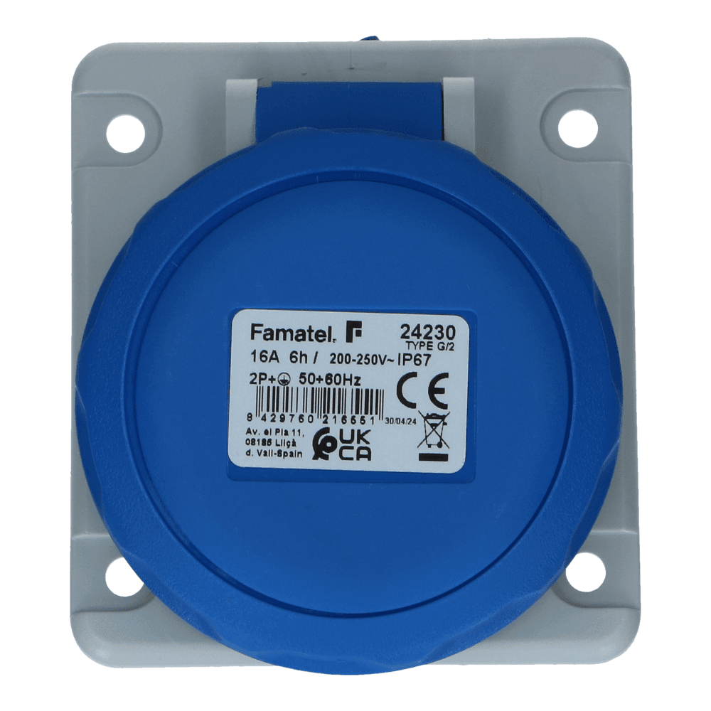 CEE female 3 polig 6H 16A IP67 inbouw wcd 220-240VAC