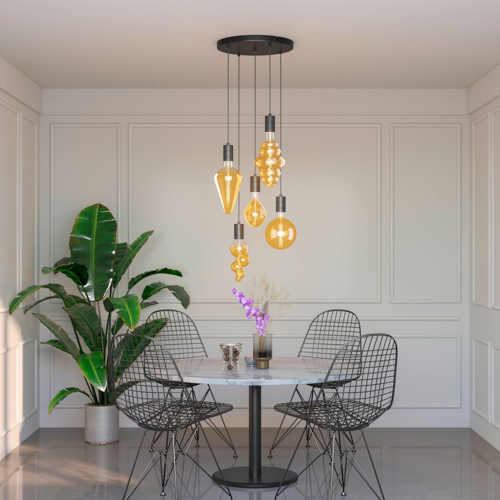 Calex Retro armatuur E27 met plafondplaat 500mm 5x fitting zwart