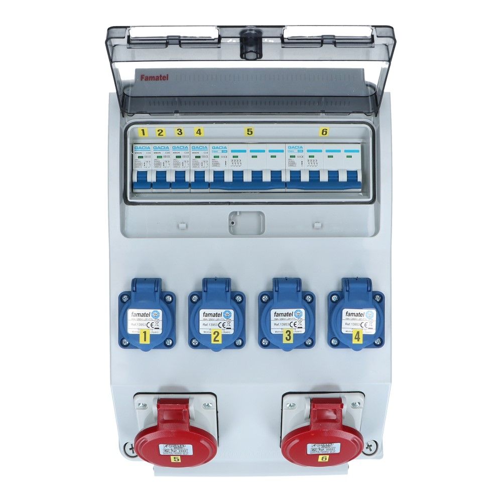 Wandverdeelkast IP44 beveiligd: 2x CEE 16A 5p 4x schuko 