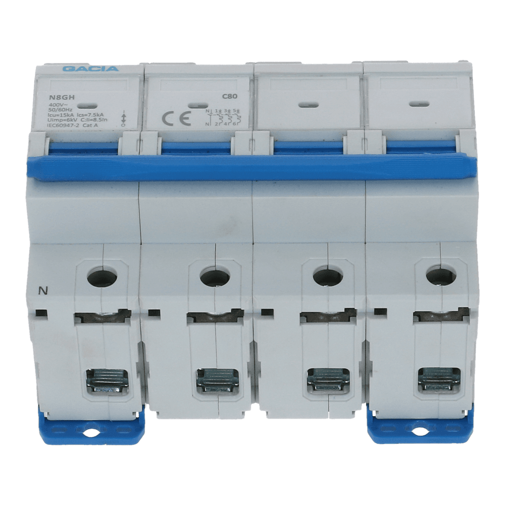 Installatieautomaat 3 polig + nul 80A karakteristiek C 15kA