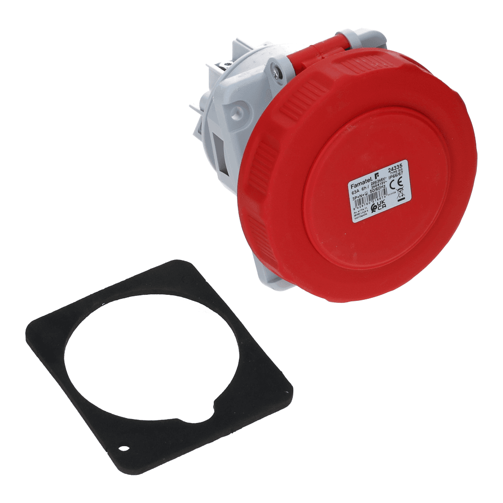 CEE female 5 polig 6H 63A IP67 inbouw wcd 380-415VAC schuin