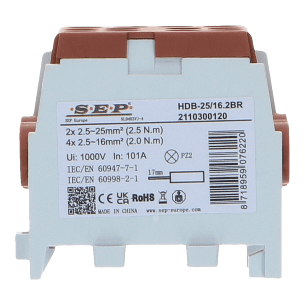 HLAK Hoofdkabel aftakklem 1x25mm² 2x16mm²  bruin