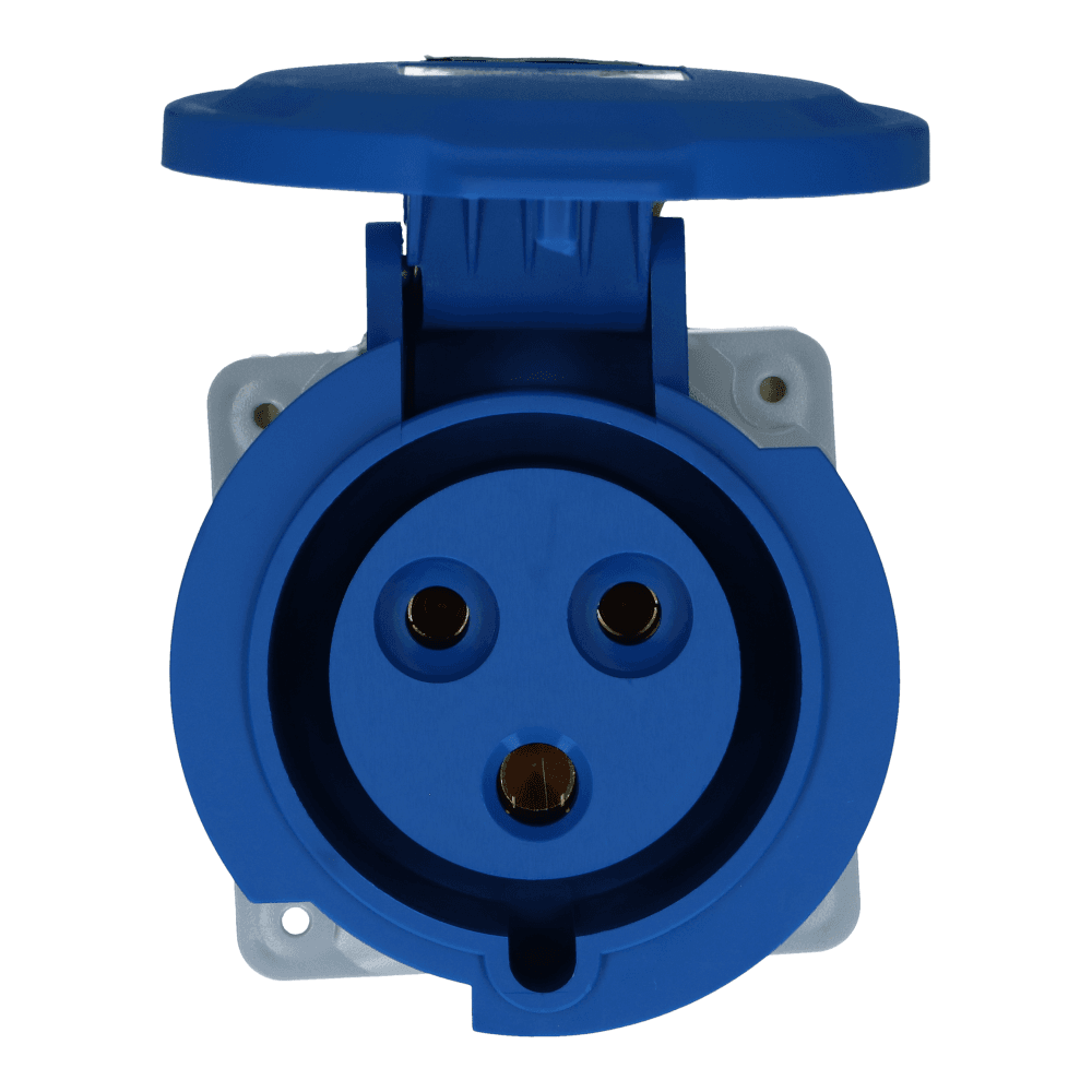 CEE female 3 polig 6H 32A IP54 inbouw wcd 220-240VAC recht