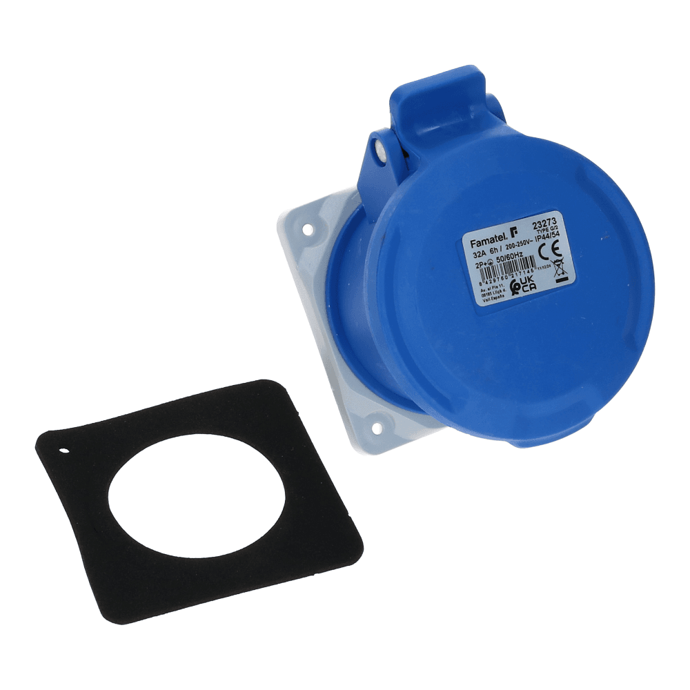 CEE female 3 polig 6H 32A IP54 inbouw wcd 220-240VAC recht