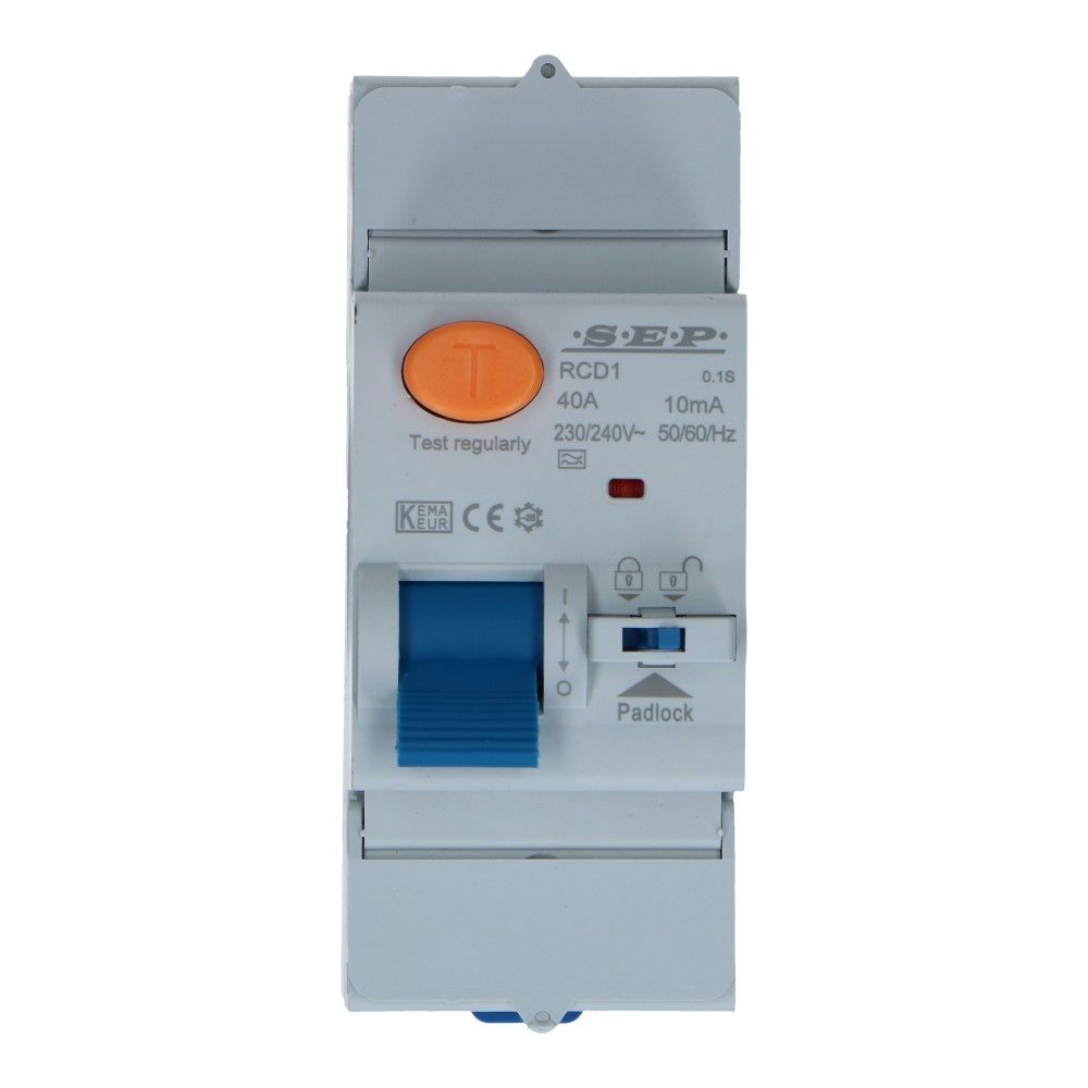 Aardlekschakelaar HI 40A 2 polig 100mA Type A[G] 10kA RCD1