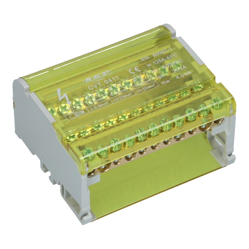 Verdeelblok CVT 125A 4 rijen 11 aansluitingen 500VAC