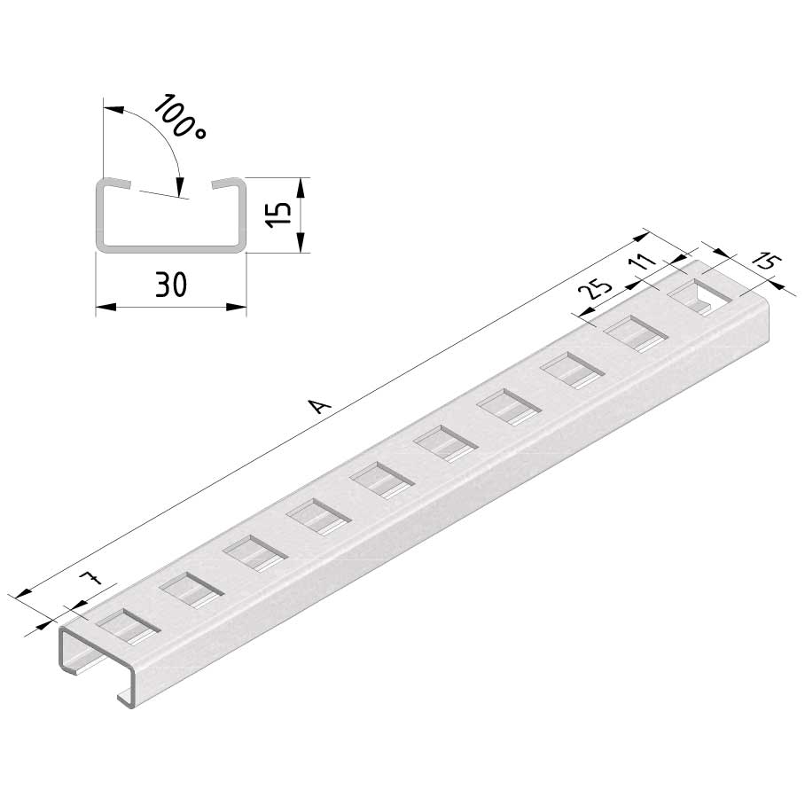 Kabelgoot draagprofiel voor 400mm breed Ultra Galva (UG)
