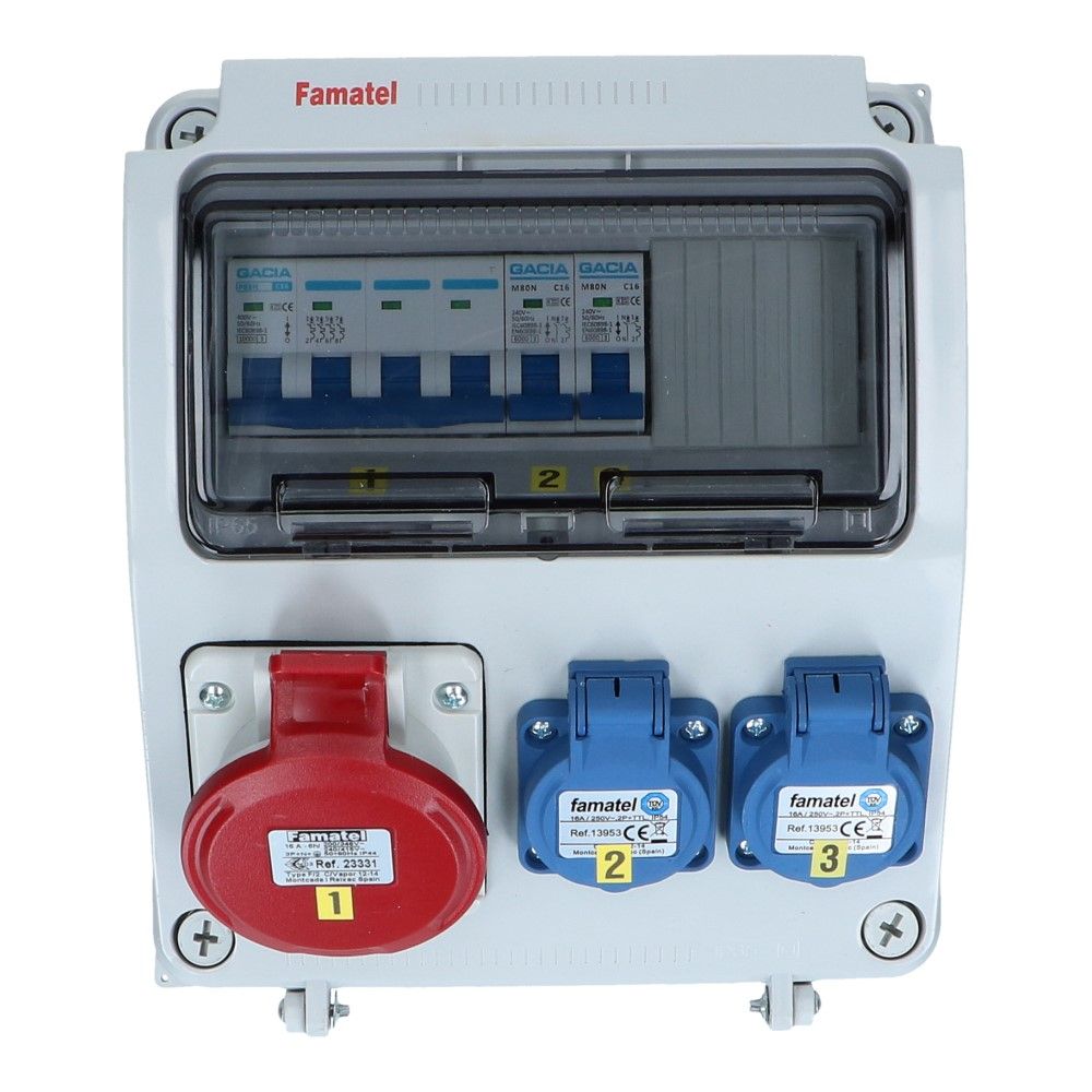Wandverdeelkast IP44  beveiligd: 1x CEE 16A 5p 2x schuko