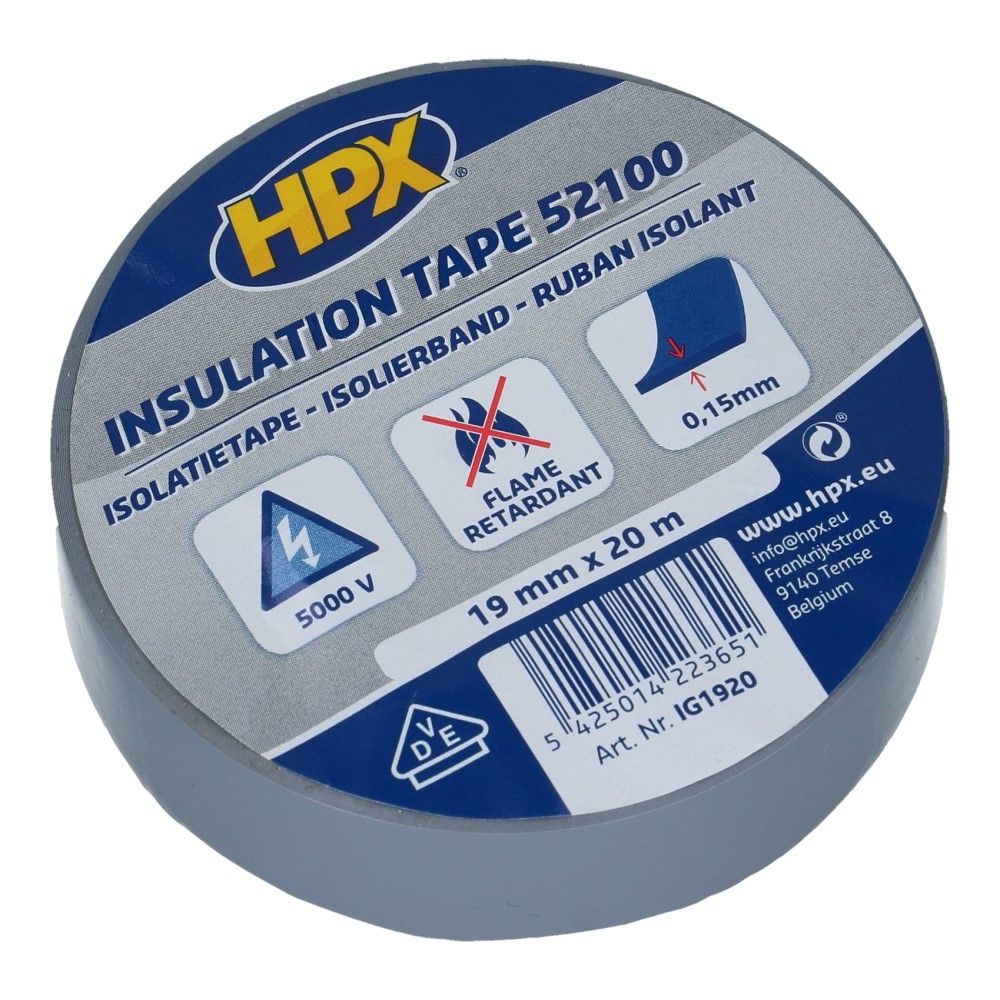 Grijs PVC isolatietape 19mm - 20 meter