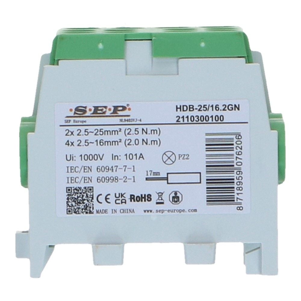 HLAK Hoofdkabel aftakklem 1x25mm² 2x16mm²  groen