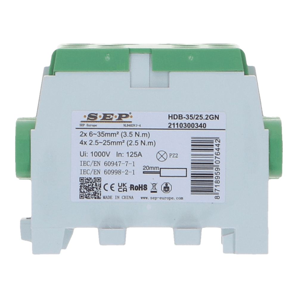 HLAK Hoofdkabel aftakklem 1x35mm²/2x25mm² groen