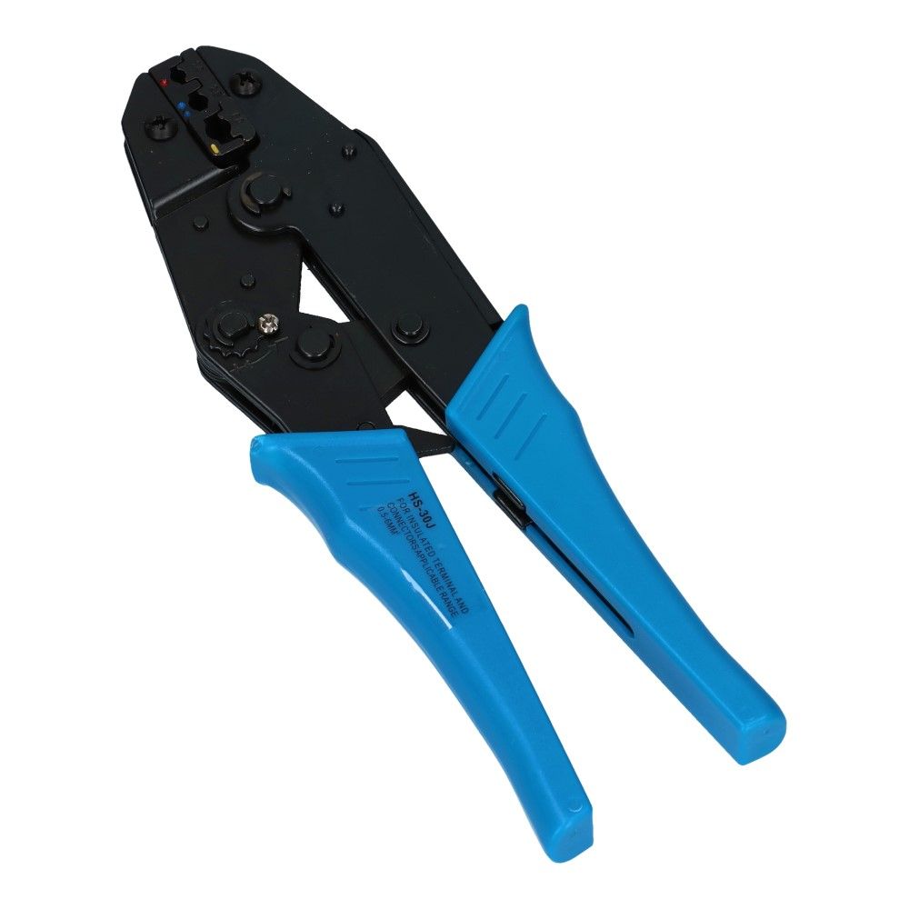 Krimptang voor geïsoleerde kabelschoenen rood, blauw en geel