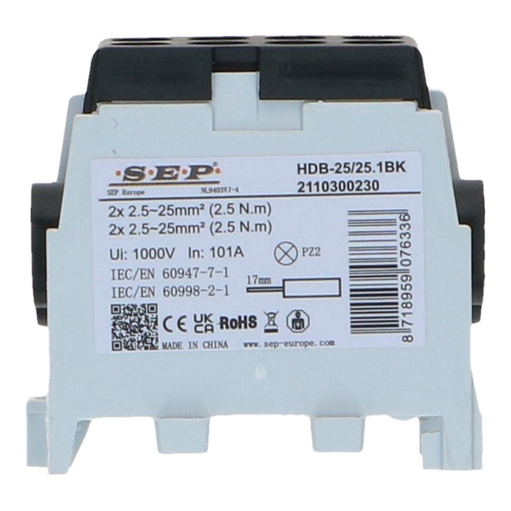 HLAK Hoofdkabel aftakklem 2x25mm² zwart