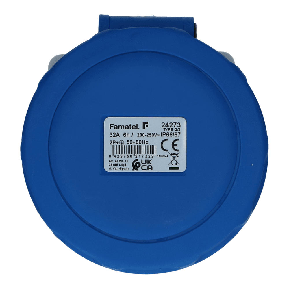 CEE female 3 polig 6H 32A IP67 inbouw wcd 220-240VAC recht