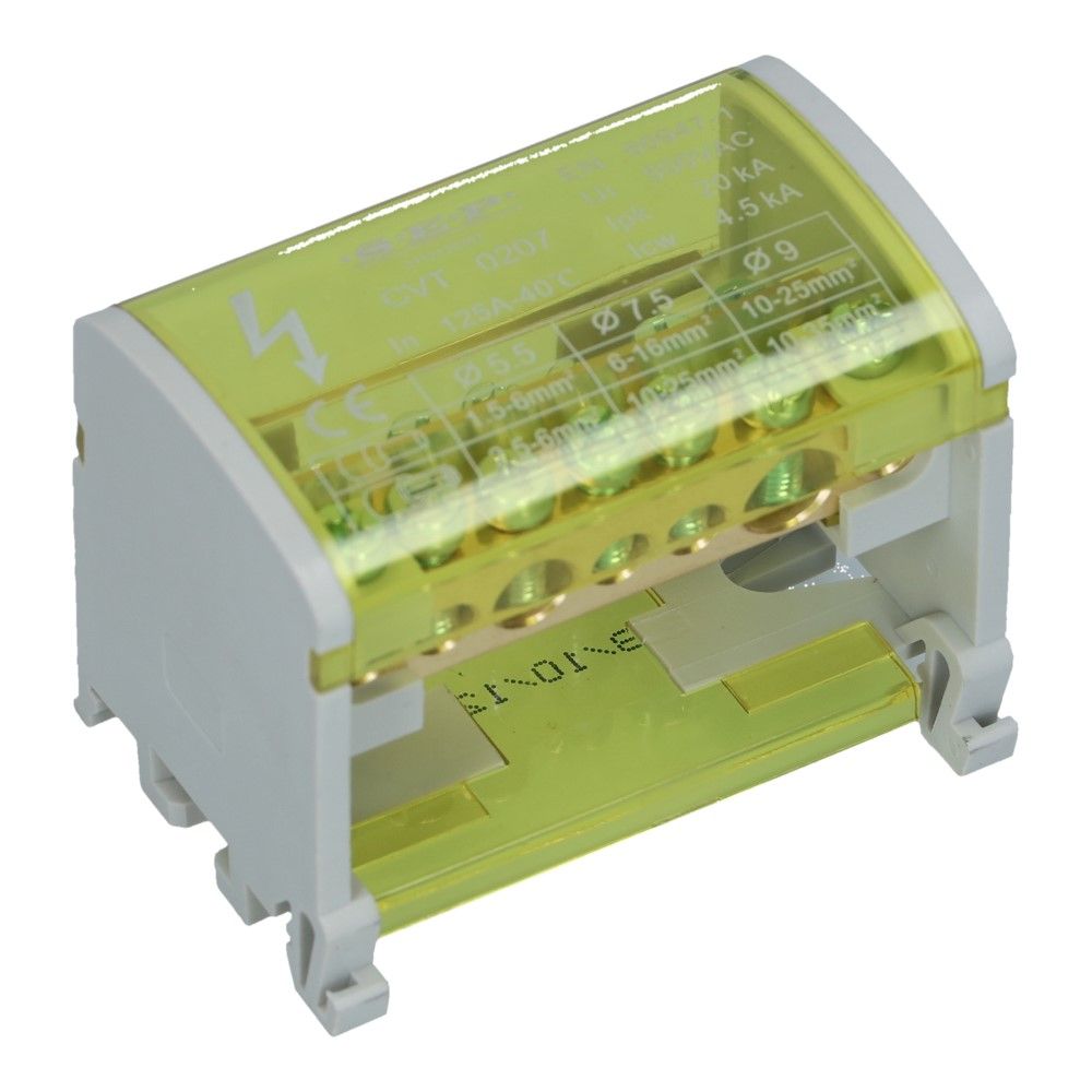 Verdeelblok CVT 125A 2 rijen 7 aansluitingen 500VAC