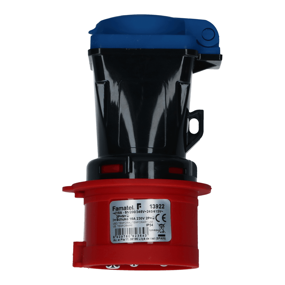CEE adapter male 5 polig 6H 16A Schuko female IP54