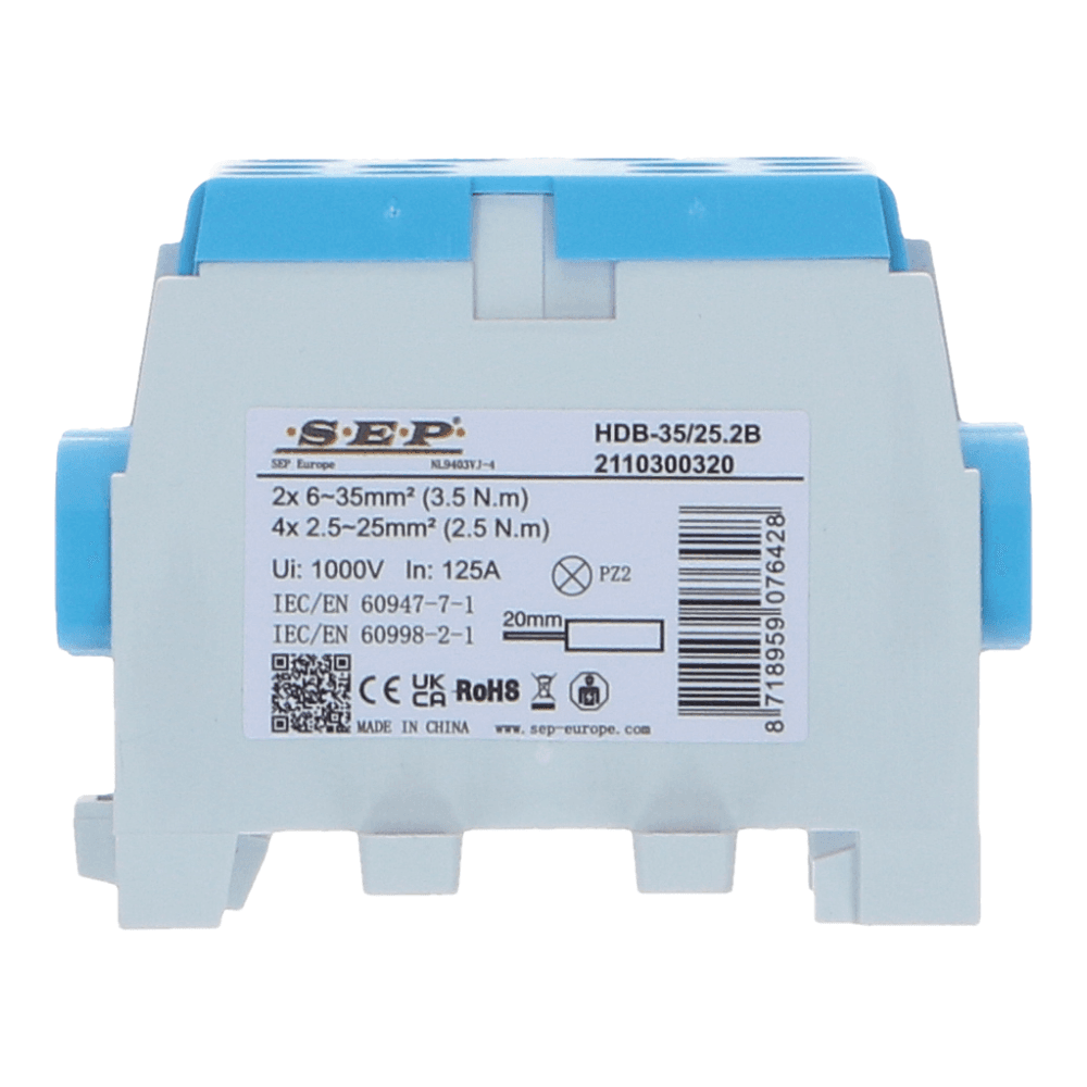HLAK Hoofdkabel aftakklem 1x35mm²/2x25mm² blauw