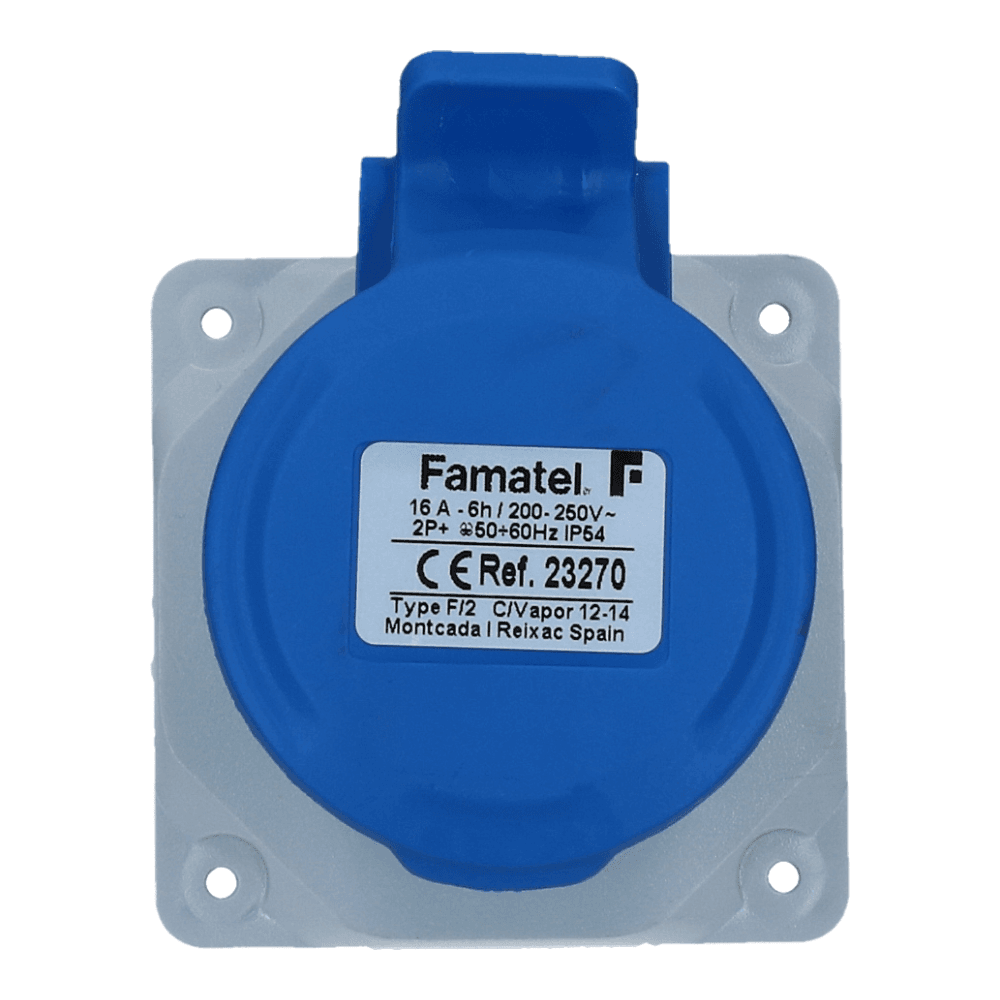 CEE female 3 polig 6H 16A IP54 inbouw wcd 220-240VAC recht