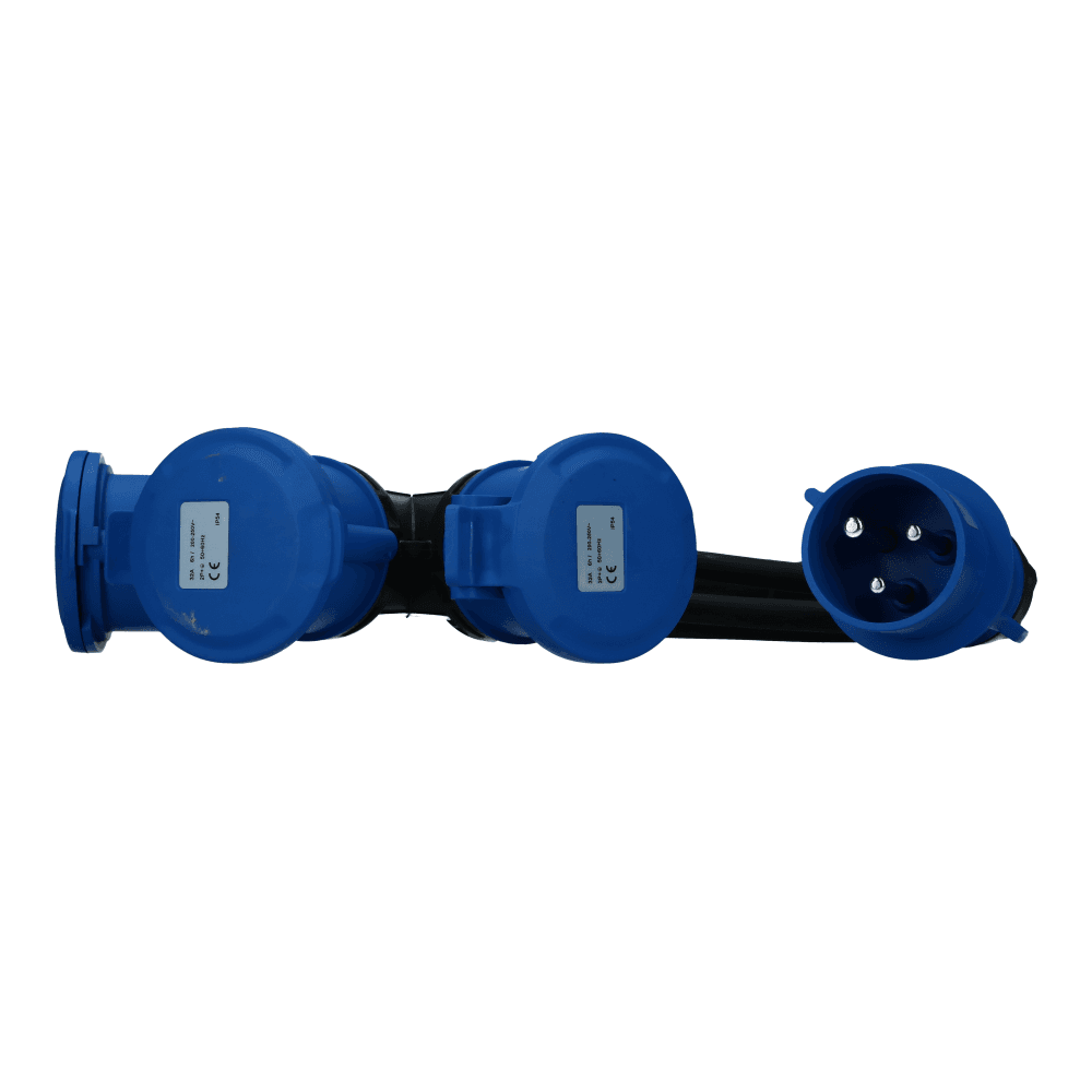 CEE verlengkabel 3 polig naar 3xCEE 3polig 32A female 2 meter IP54 H07RN-F