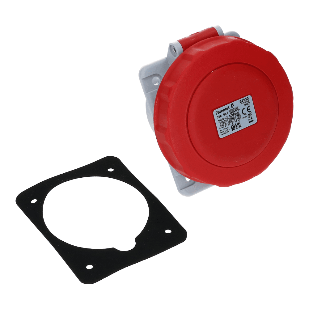CEE female 5 polig 6H 32A IP67 inbouw wcd 380-415VAC