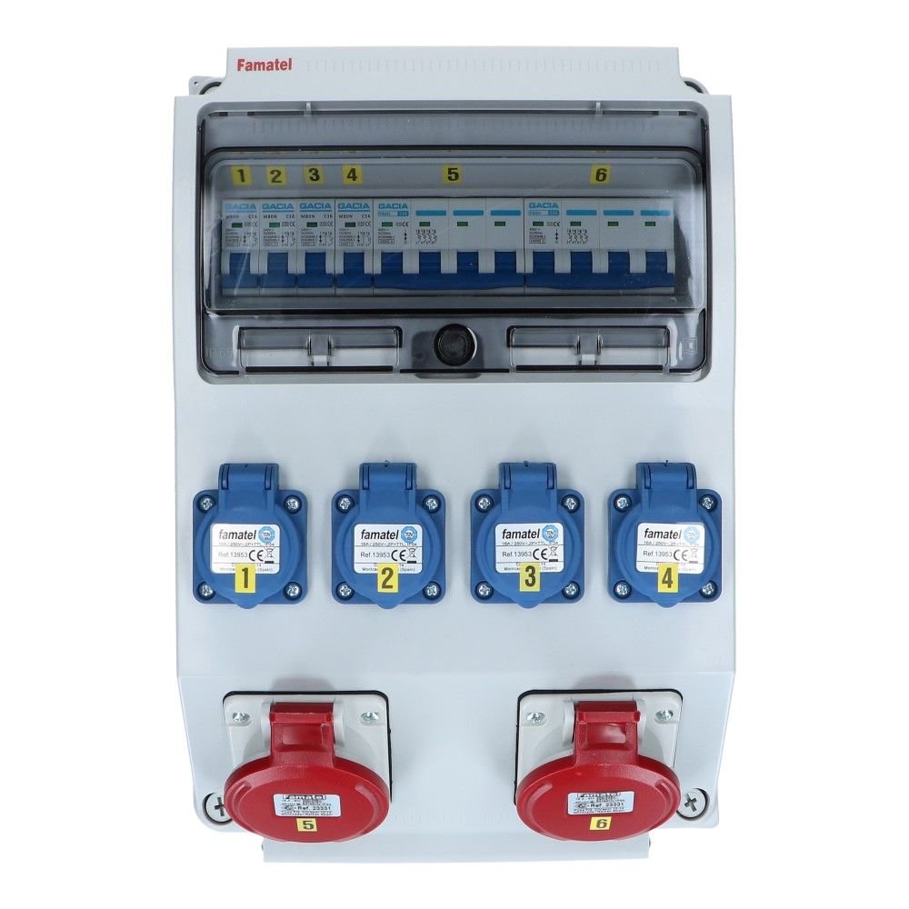Wandverdeelkast IP44 beveiligd: 2x CEE 16A 5p 4x schuko 