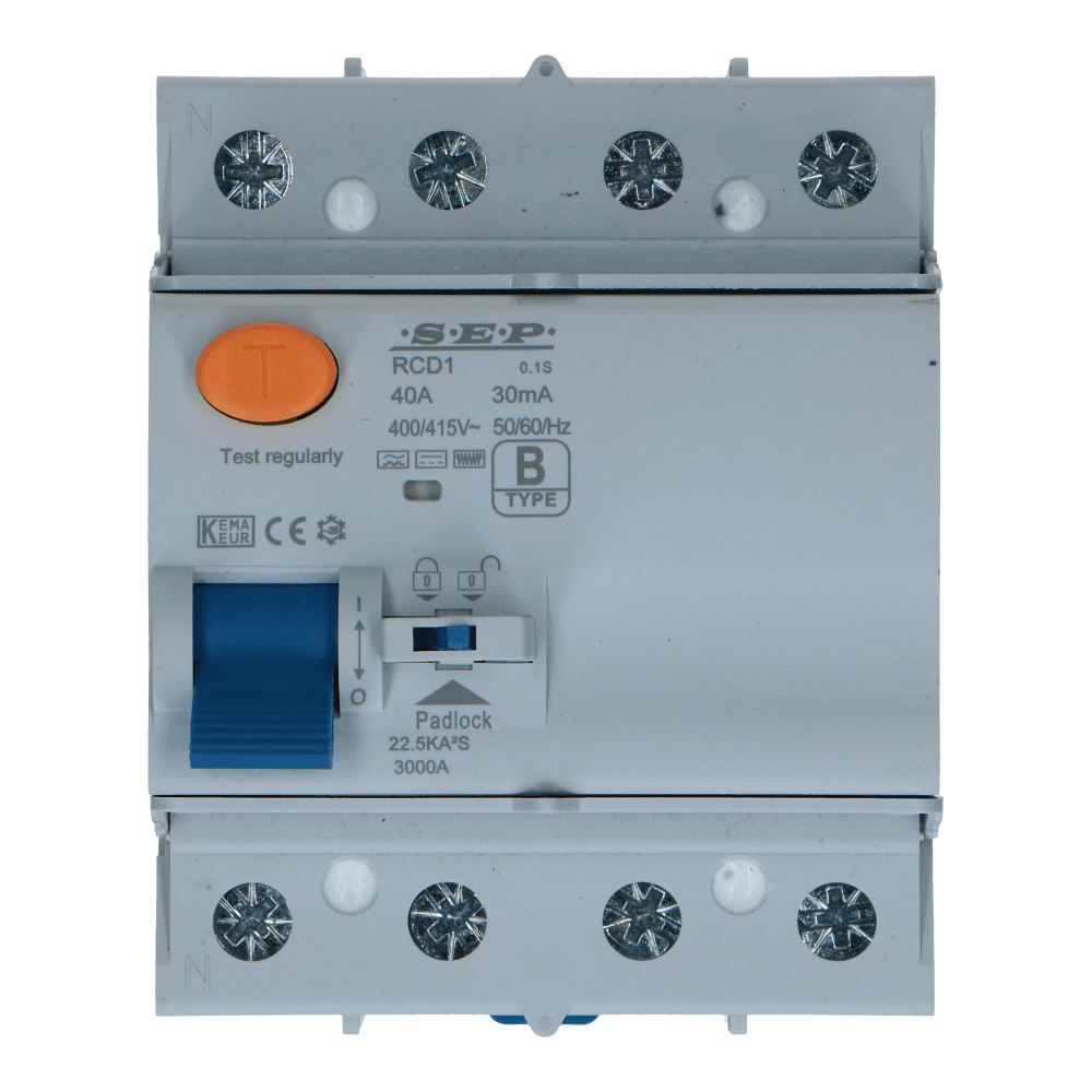 Aardlekschakelaar 40A 4 polig 30mA Type B 10kA RCD1