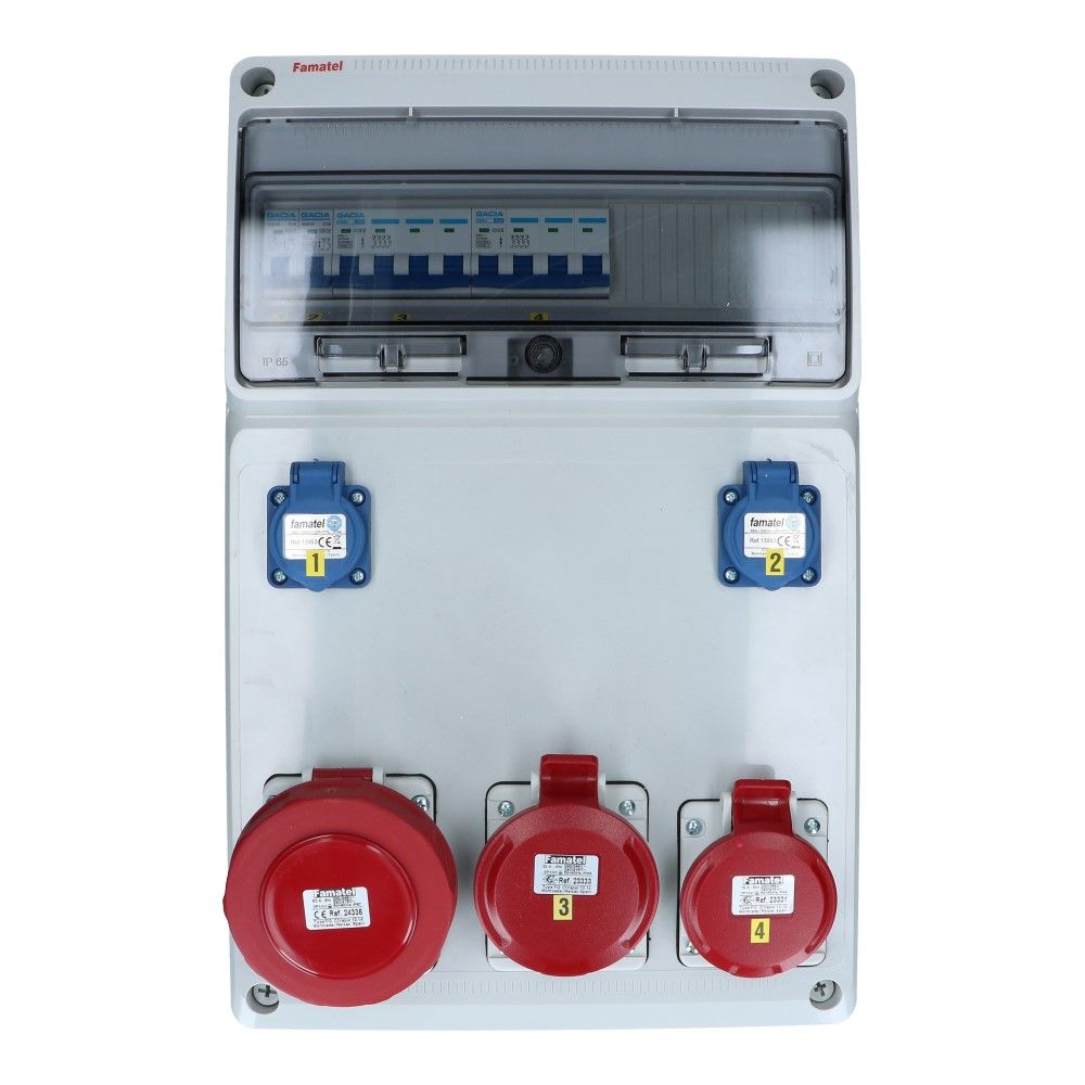 Wandverdeelkast IP44 1x CEE 63A 5p beveiligd: 1x32A 5p 1x16A 5p 2x schuko