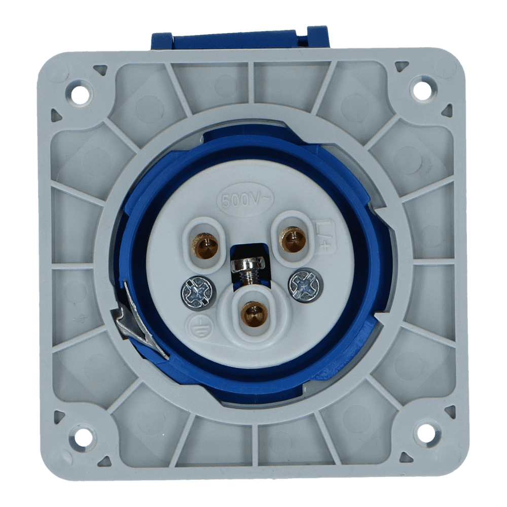 CEE female 3 polig 6H 16A IP67 inbouw wcd 220-240VAC recht
