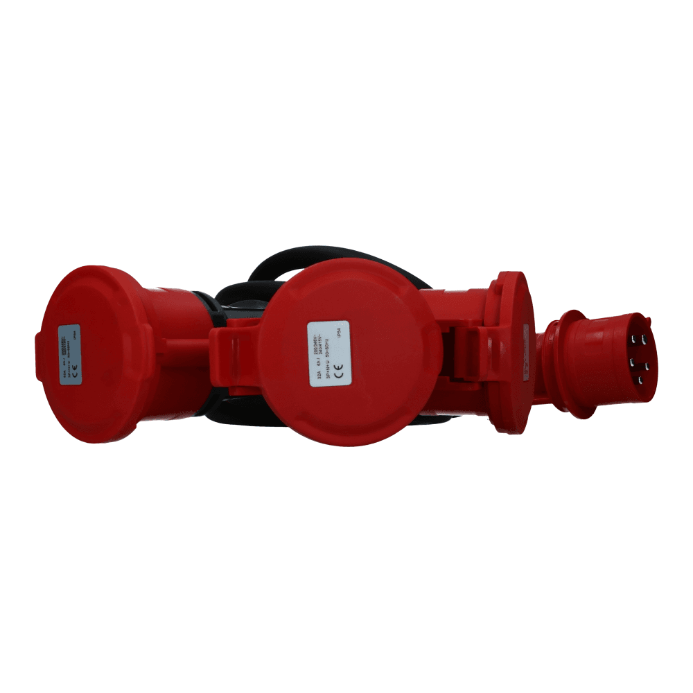 CEE verlengkabel 5 polig naar 3xCEE 5polig 32A female 2 meter IP54 H07RN-F