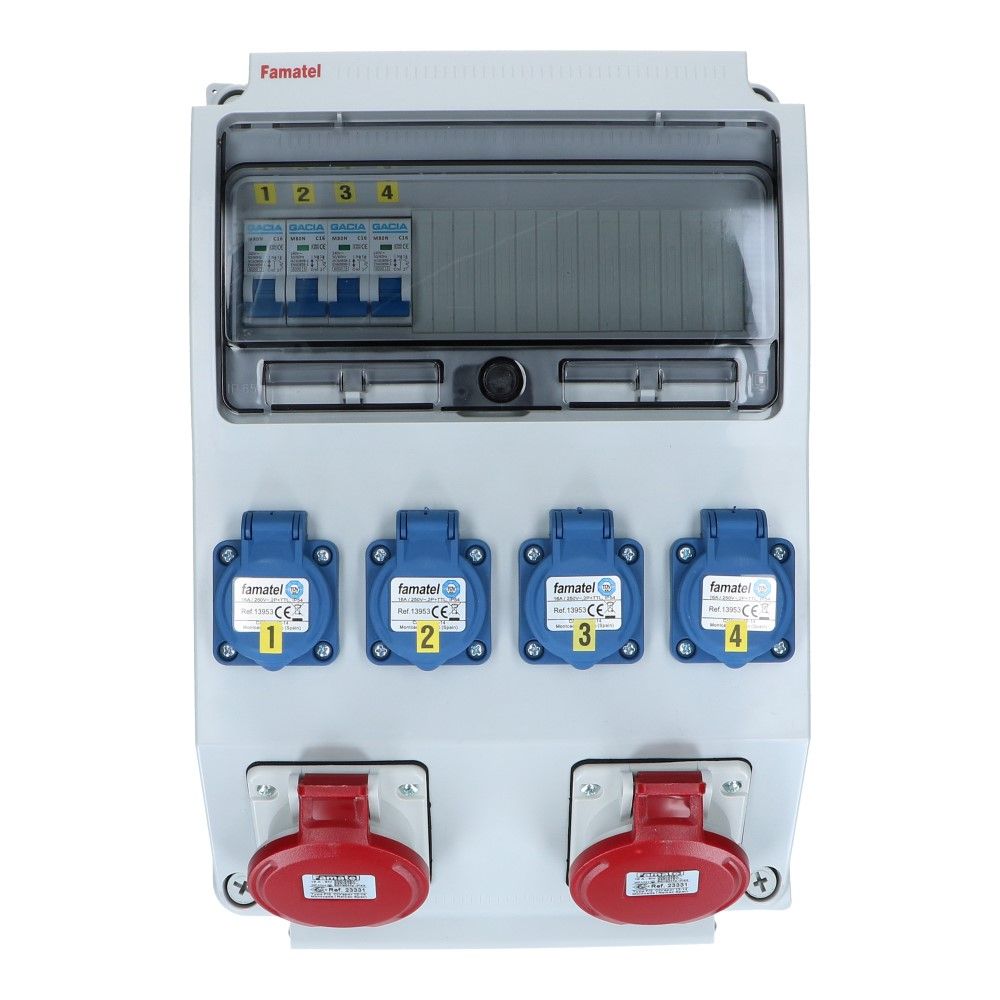 Wandverdeelkast IP44 2x CEE 16A 5p beveiligd: 4x schuko 