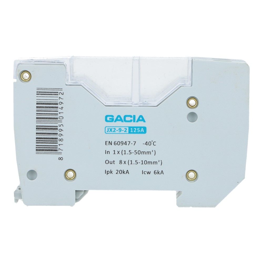 Verdeelblok JX2-9 125A 2p 1x50mm² 8x6mm²
