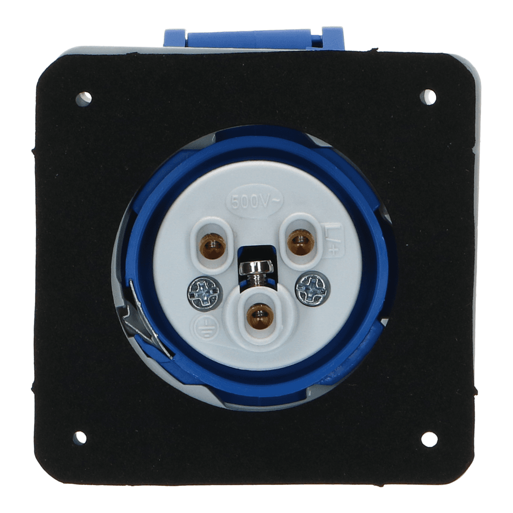 CEE female 3 polig 6H 16A IP67 inbouw wcd 220-240VAC recht