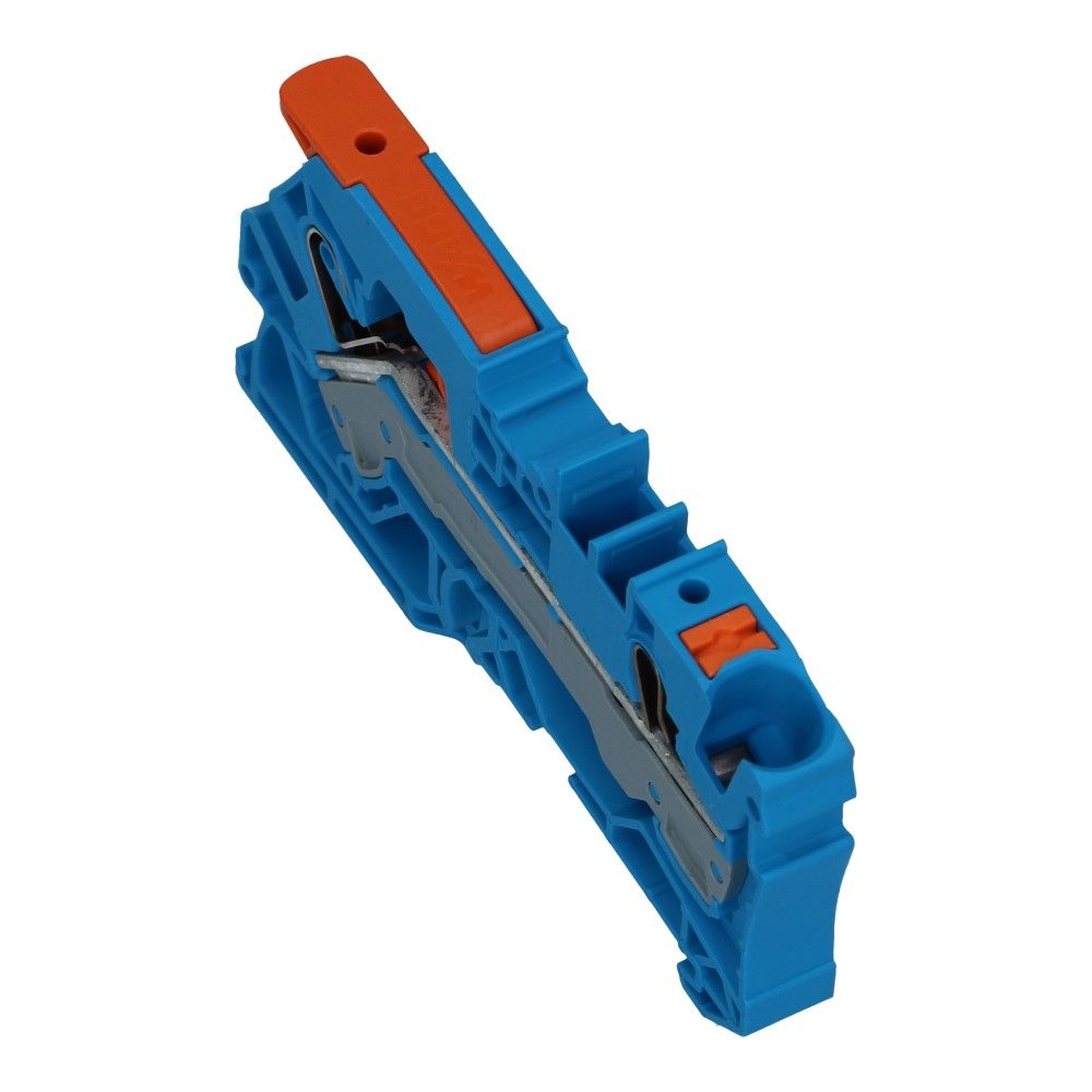 WAGO montageklem hendel en drukknop 6mm² blauw