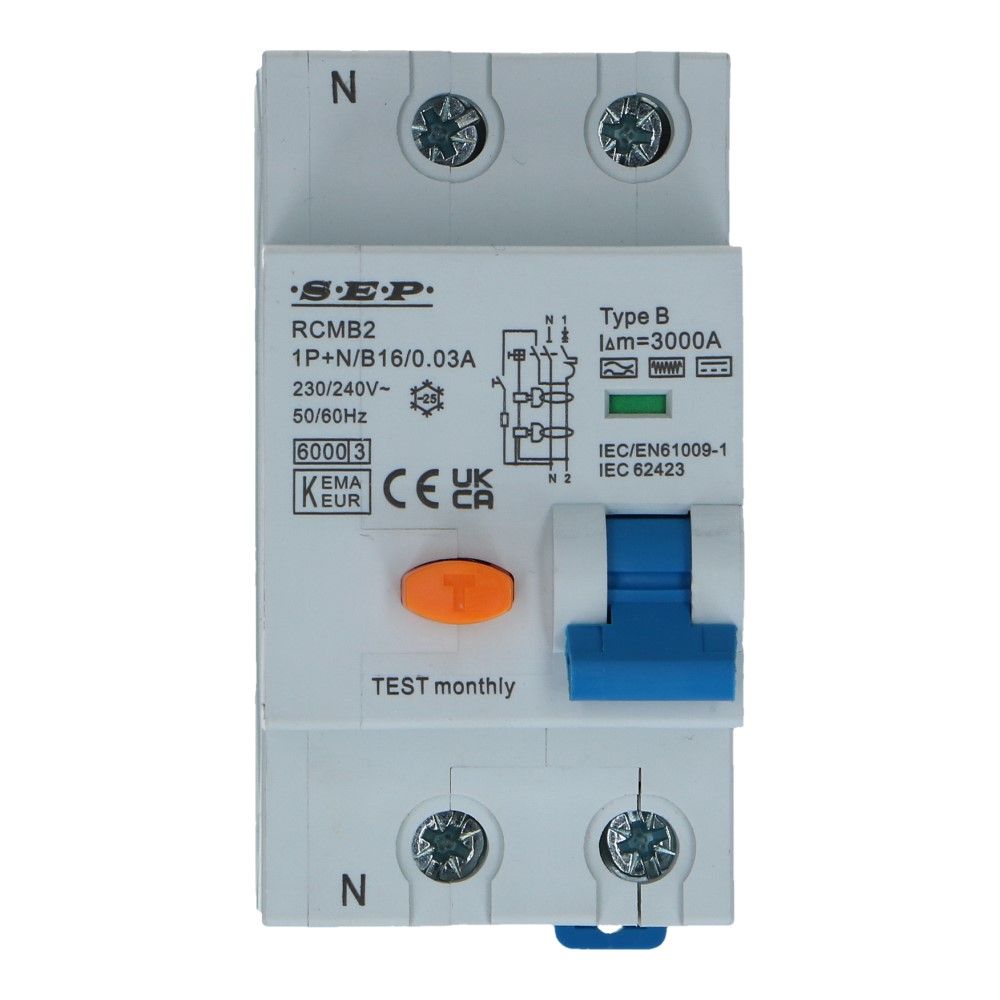 Aardlekautomaat C 16A 1 polig + nul Type B 30mA 6kA 45mm RCMB
