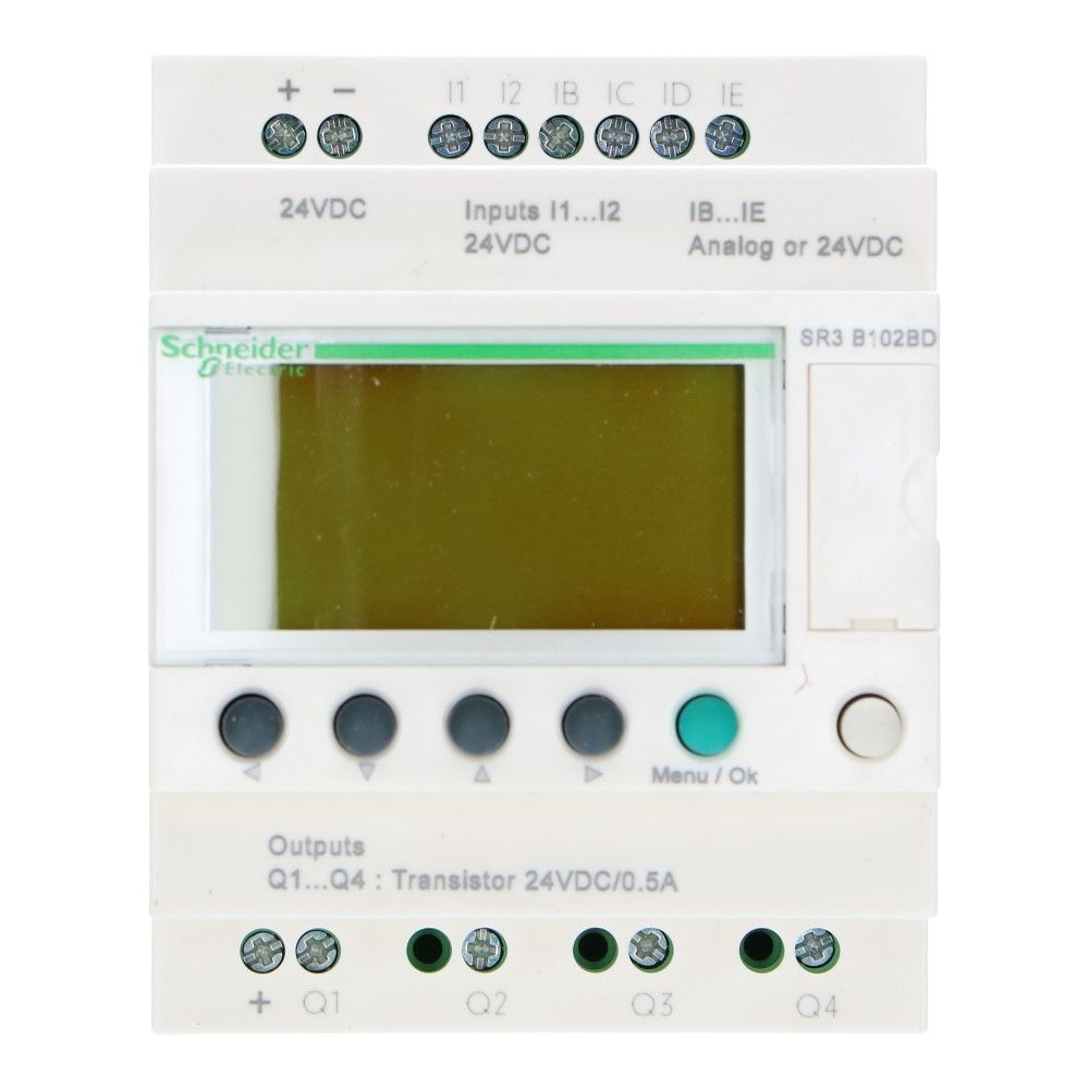 Zelio PLC met klok 10I-O 6in 4uit met scherm 24VDC SSR