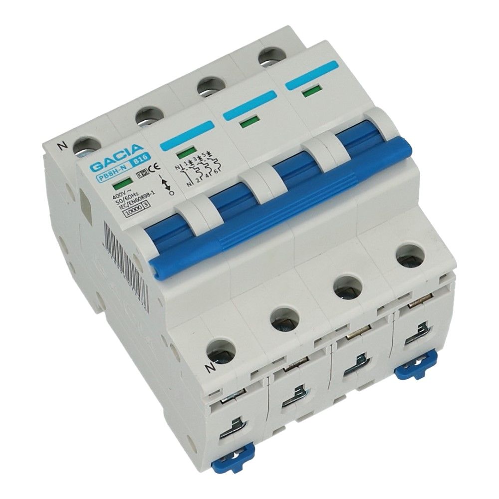Installatieautomaat 3 polig + nul 63A karakteristiek B 10kA
