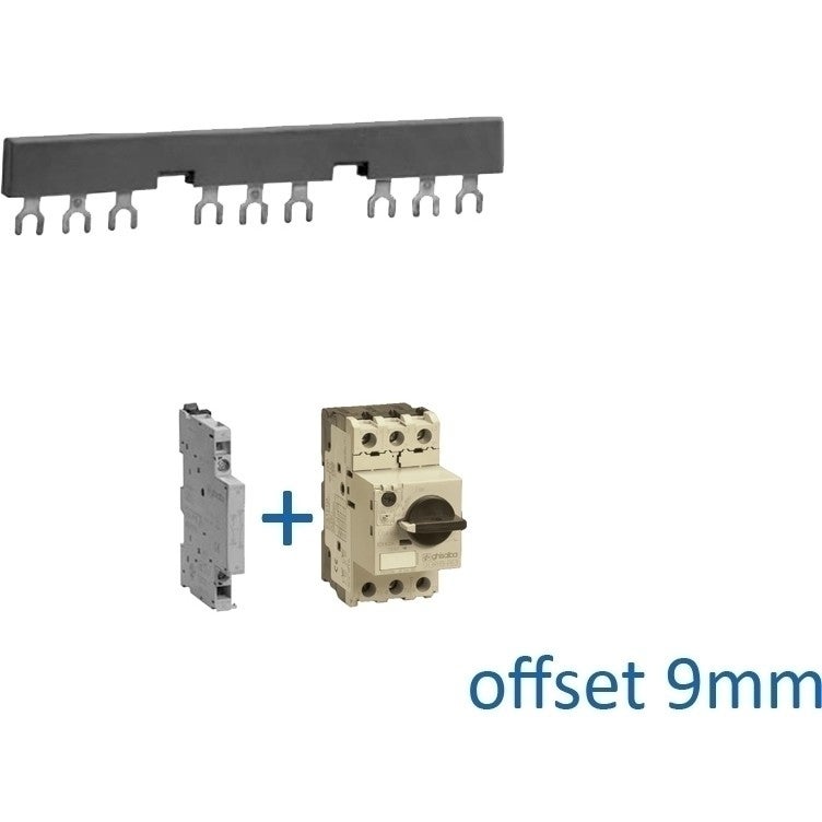 Kamrail vork 3 fase 9 poles offset 9mm tbv motorbeveiliging
