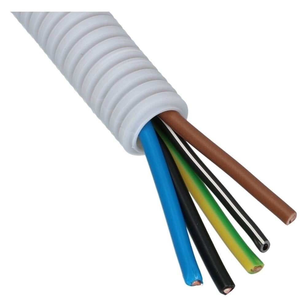 Voorbedraad Flexbuis 3x2.5mm² gg, bl, br 2x1.5mm² zw 16mm - 100 meter
