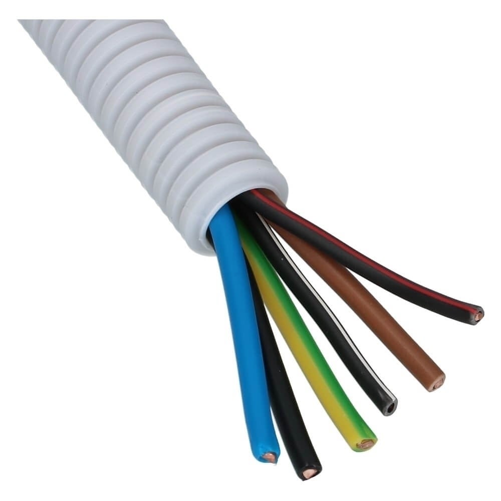 Voorbedraad Flexbuis 3x2.5mm² gg, bl, br 3x1.5mm² zw 20mm - 100 meter