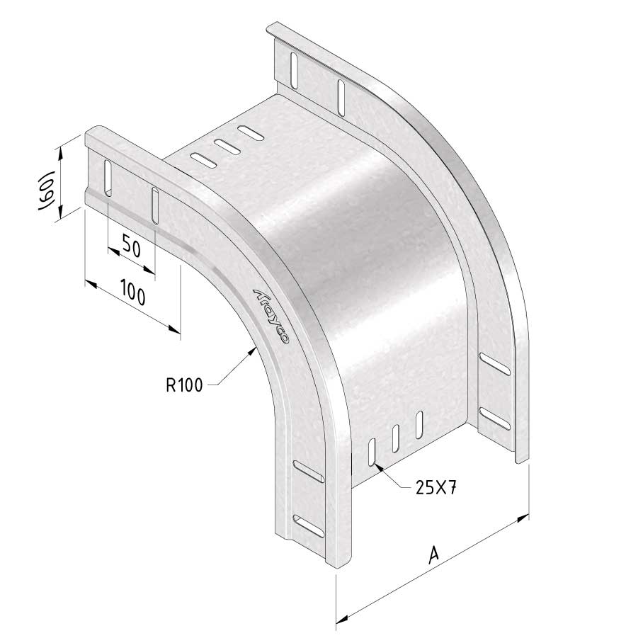 Kabelgoot valbocht400x60mm Sendzimir verzinkt