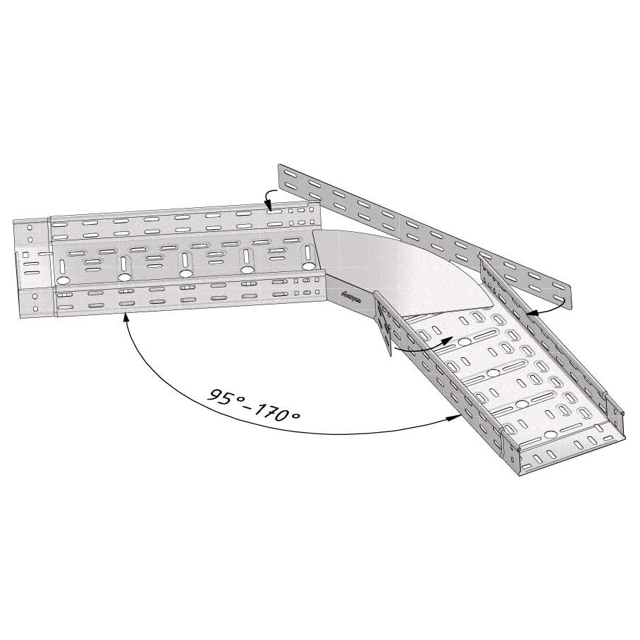 Kabelgoot verstelbare bocht 90°-170° 100x60mm Sendzimir verzinkt