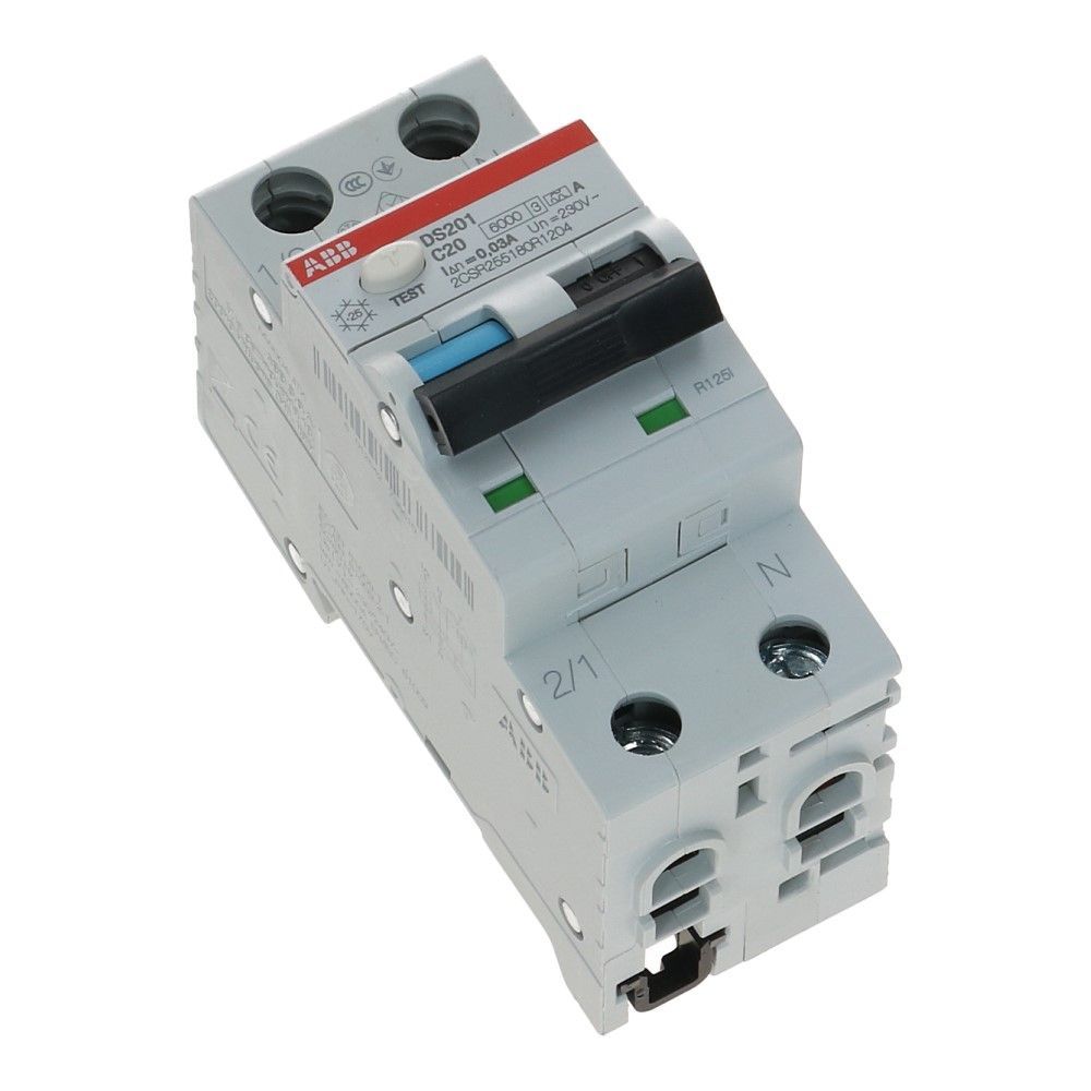 ABB Aardlekautomaat C20 1 polig + nul 30mA 6kA ABB Aardlekautomaat C20 1 polig + nul 30mA 6kA
