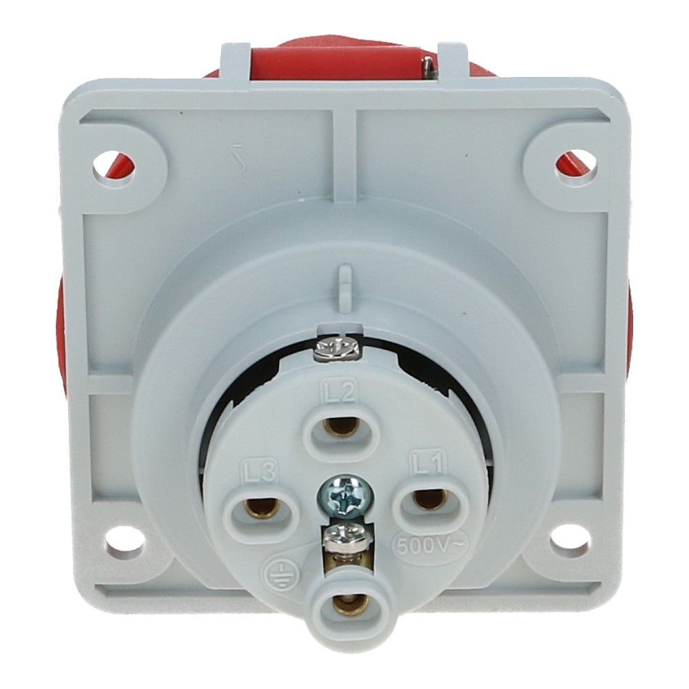 CEE female 4 polig 6H 16A IP44 inbouw wcd 380-415VAC schuin CEE female 4 polig 6H 16A IP44 inbouw wcd 380-415VAC schuin