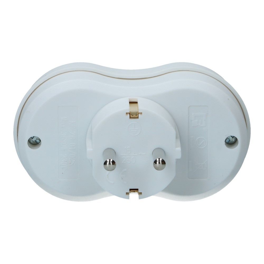 Stopcontact splitter 2 voudig wit horizontaal met randaarde Stopcontact splitter 2 voudig wit horizontaal met randaarde