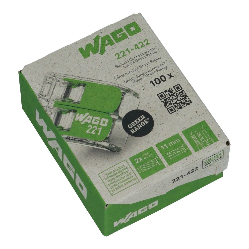 WAGO Green serie verbindingsklem 2 voudig 0.14-4mm² soepel en massief - 100 stuk