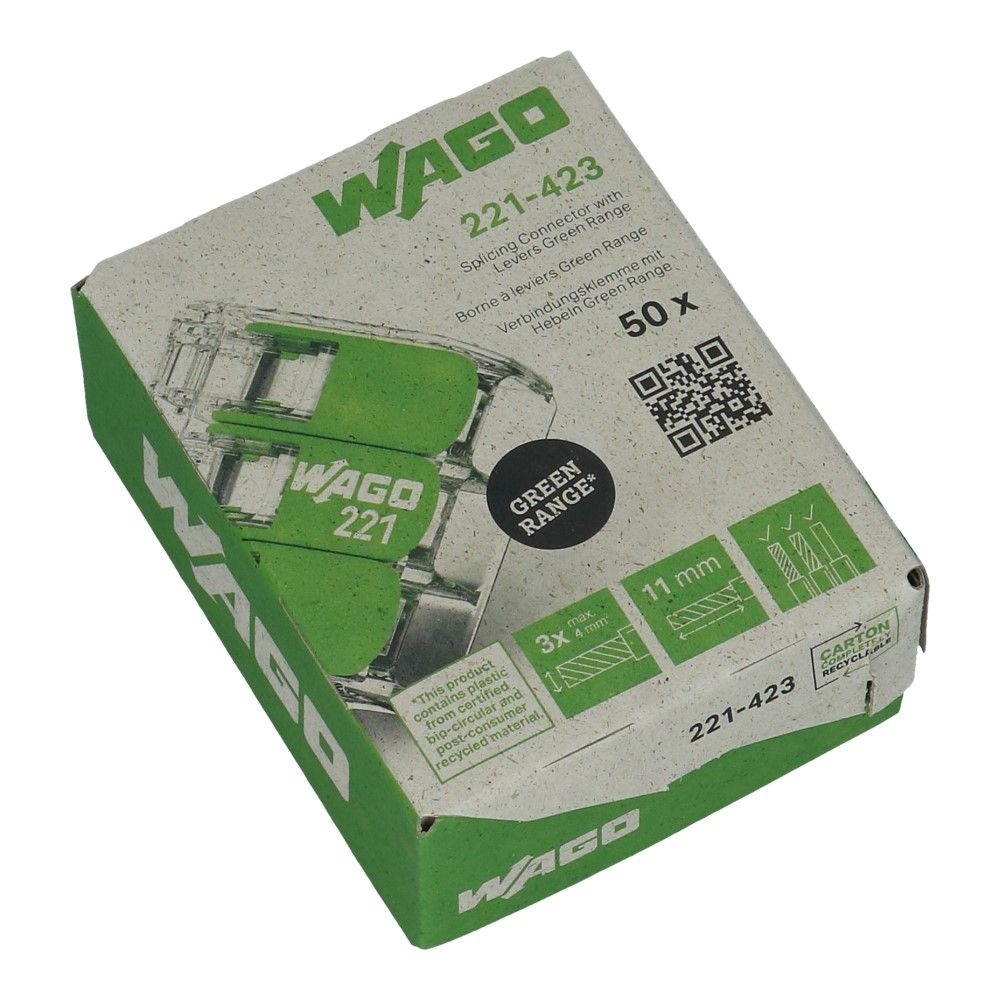 WAGO Green serie verbindingsklem 3 voudig 0.14-4mm² soepel en massief - 50 stuks