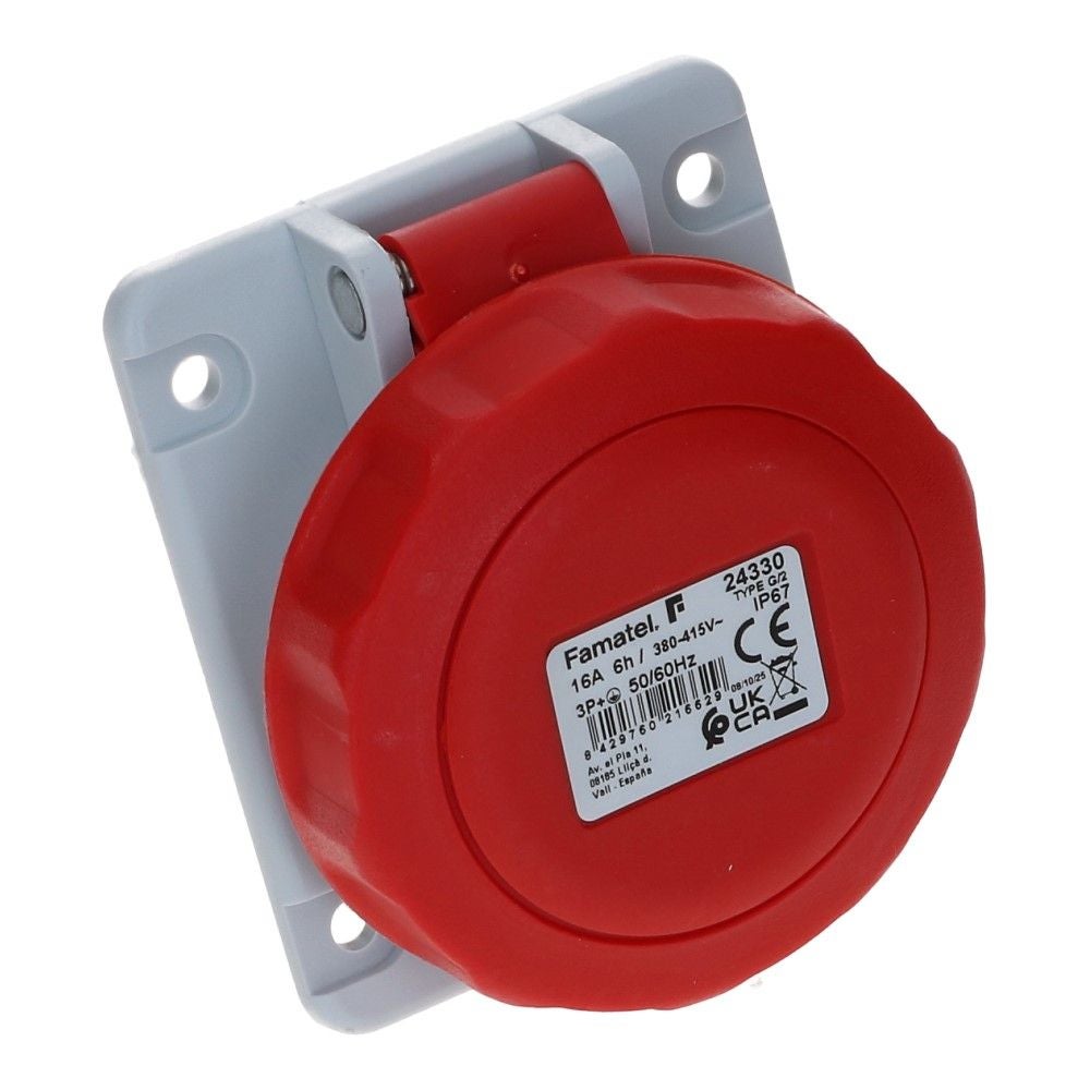 CEE female 4 polig 6H 16A IP44 inbouw wcd 380-415VAC schuin CEE female 4 polig 6H 16A IP44 inbouw wcd 380-415VAC schuin