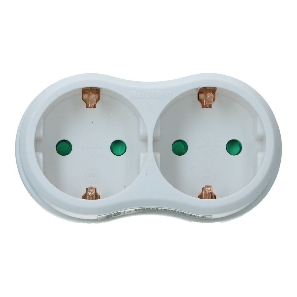 Stopcontact splitter 2 voudig wit horizontaal met randaarde Stopcontact splitter 2 voudig wit horizontaal met randaarde