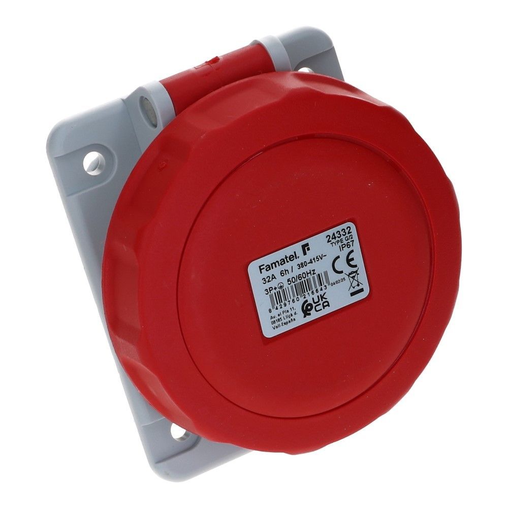 CEE female 4 polig 6H 32A IP44 inbouw wcd 380-415VAC schuin CEE female 4 polig 6H 32A IP44 inbouw wcd 380-415VAC schuin