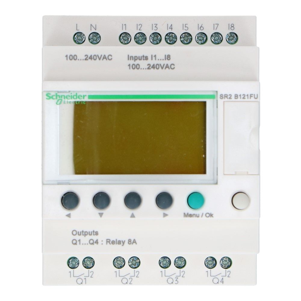 Zelio PLC met klok 12I-O 8in 4uit met scherm 100-240VAC